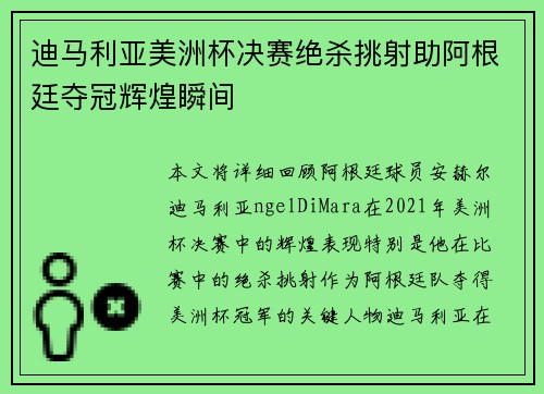 迪马利亚美洲杯决赛绝杀挑射助阿根廷夺冠辉煌瞬间 迪马利亚美洲杯决赛绝杀挑射助阿根廷夺冠辉煌瞬间